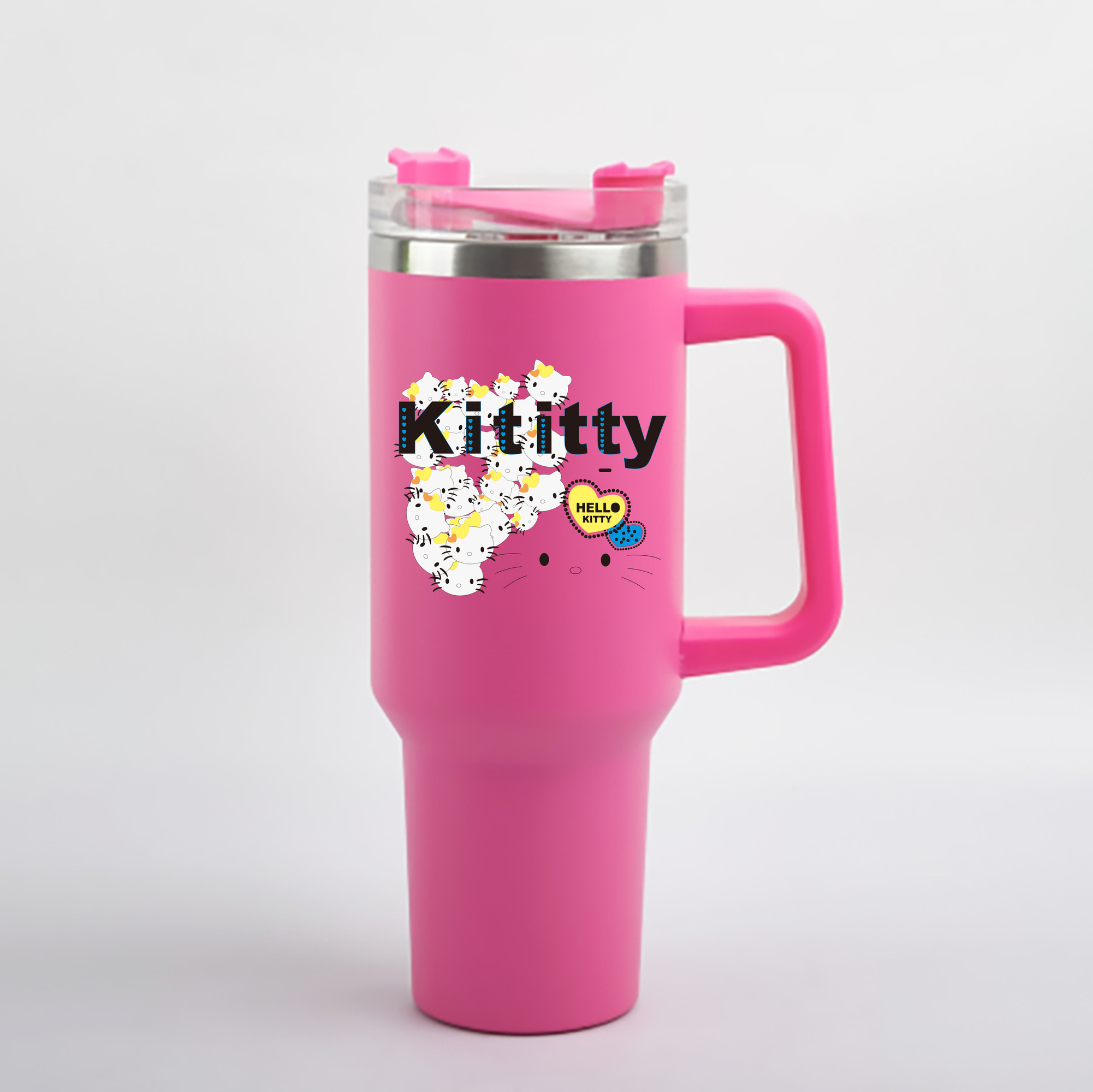（画像用） Hello Kitty ハローキティ 1200mL車用タンブラー - クリスタルステッカー（プラスチックストロー付き）